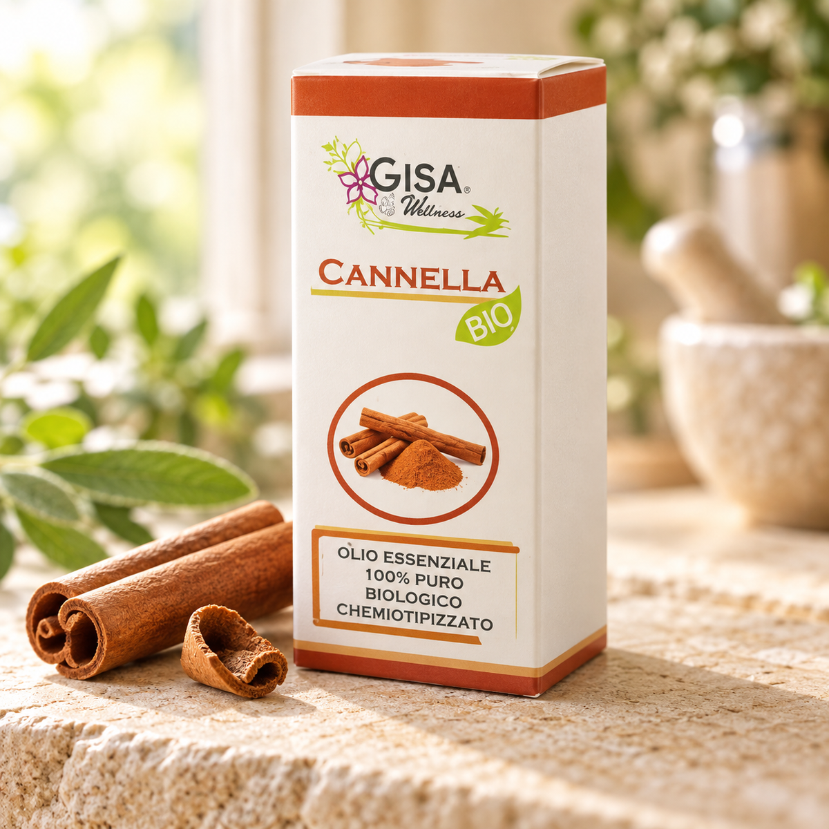 Confezione cannella in ambientazione botanica