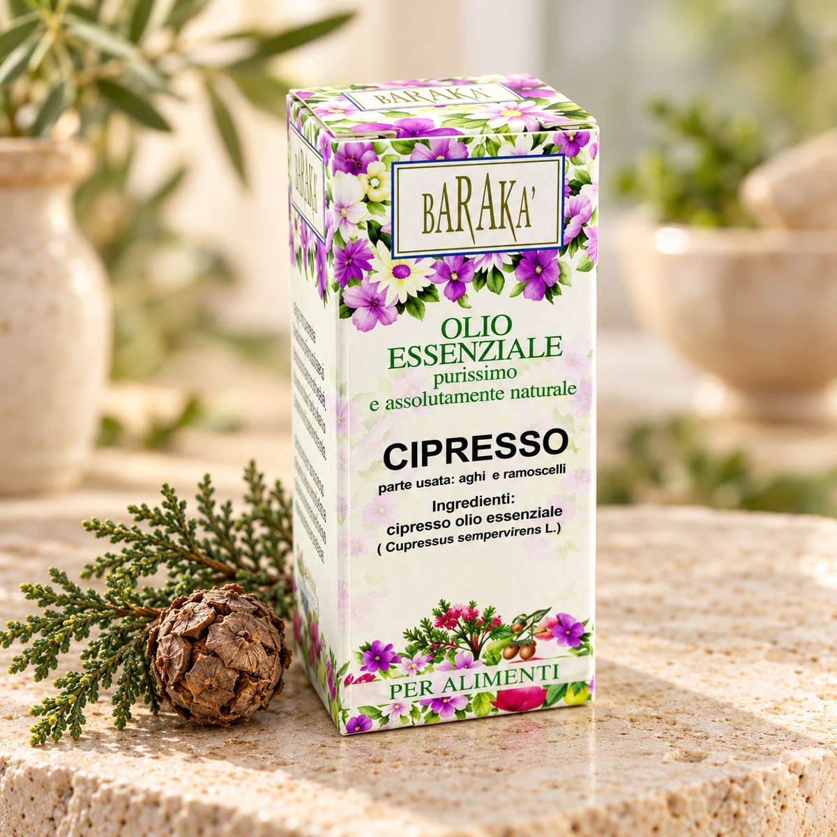 Confezione di cipresso in ambientazione botanica