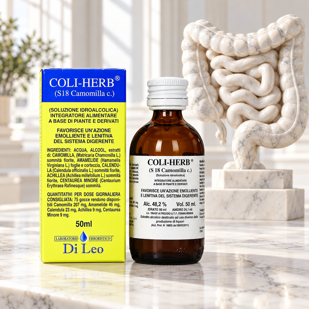 Coli-Herb S18 Camomilla composta Laboratorio Erboristico Di Leo – flacone 50 ml con astuccio, integratore a base di Camomilla, Amamelide, Calendula, Achillea e Centaurea minore