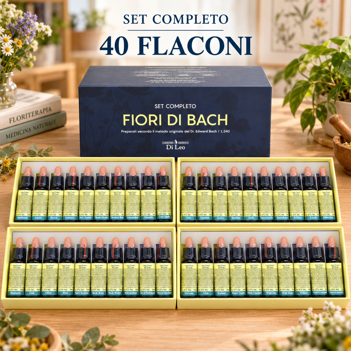 Set completo 40 flaconi Fiori di Bach Di Leo con cofanetto e quattro box aperti
