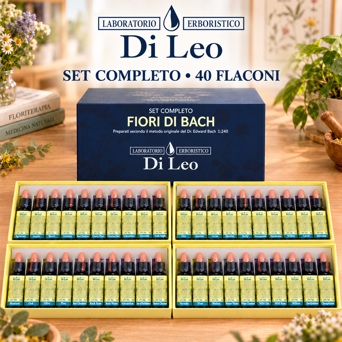 Set completo Fiori di Bach Laboratorio Erboristico Di Leo – 40 flaconi da 10 ml in quattro box