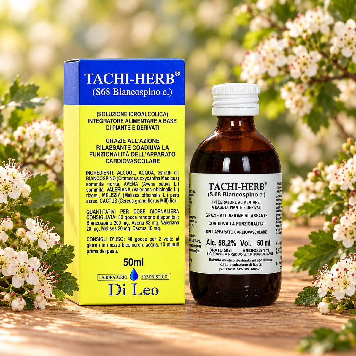 Tachi-Herb® (S68 Biancospino c.) 50 ml, soluzione idroalcolica di Biancospino, Avena, Valeriana, Melissa e Cactus – Laboratorio Erboristico Di Leo
