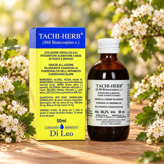 Tachi-Herb® (S68 Biancospino c.) 50 ml, soluzione idroalcolica di Biancospino, Avena, Valeriana, Melissa e Cactus – Laboratorio Erboristico Di Leo
